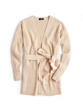 J. Crew 365 Tie Waist Cardigan Longline Sweater in Heather Camel, medium